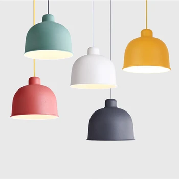 

Modern Aluminum hanging chandelier Minimalist Colorful Single Head Restaurant Study Bedroom hung Lamp
