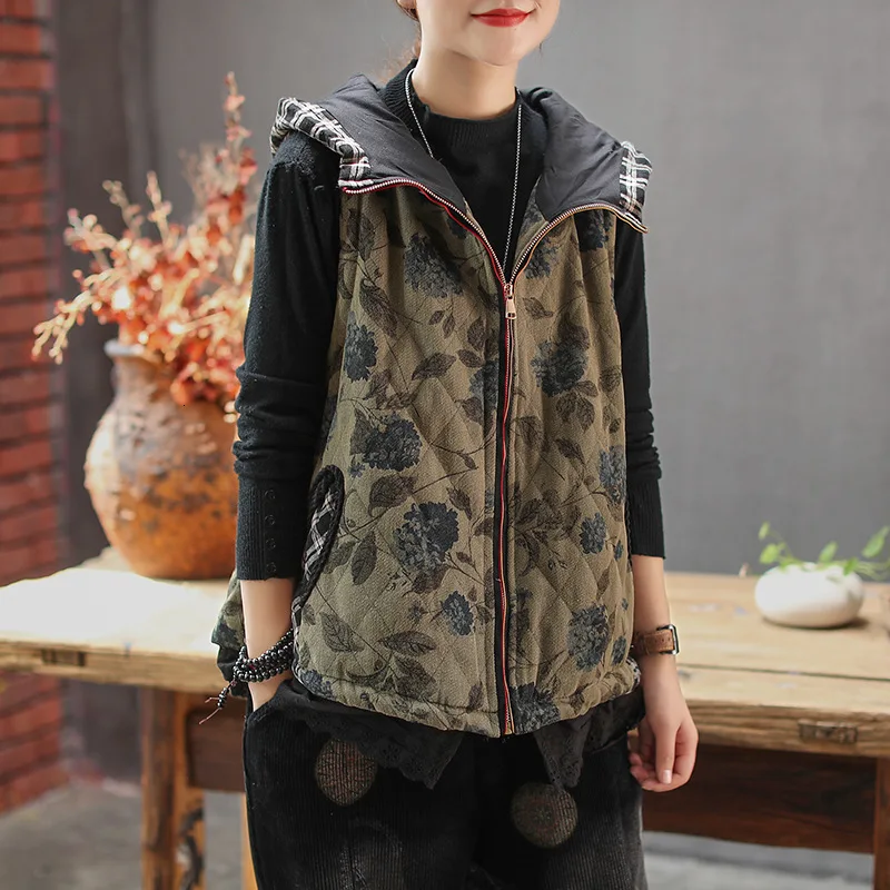 003 Max LuLu, модная Корейская женская готическая зимняя одежда, женский жилет с капюшоном и цветочным рисунком, пальто без рукавов, жилеты размера плюс - Цвет: 003