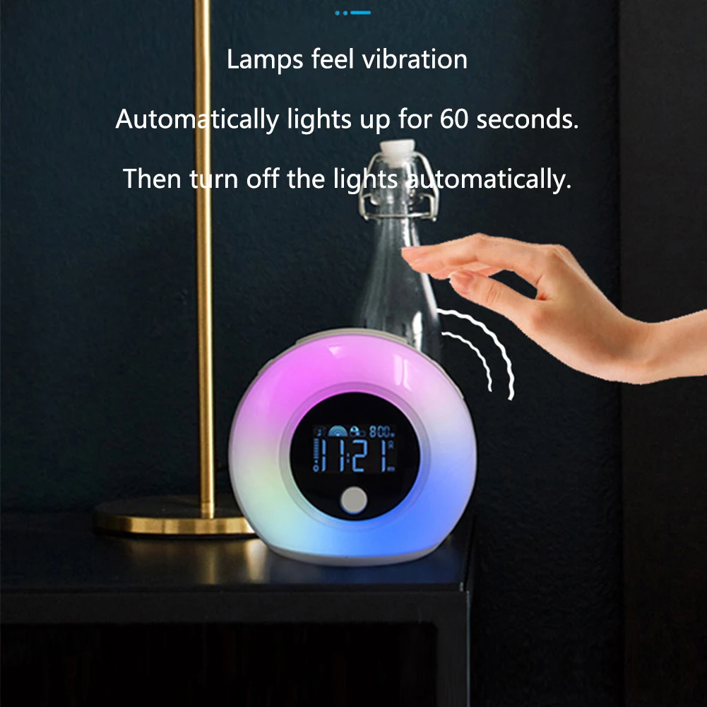 

With Bluetooth Speaker Bed Color Changing Sleep Vibration Sensor Mood Led Dimmable Night Lamp Smart Alarm Clock Gift Wireless