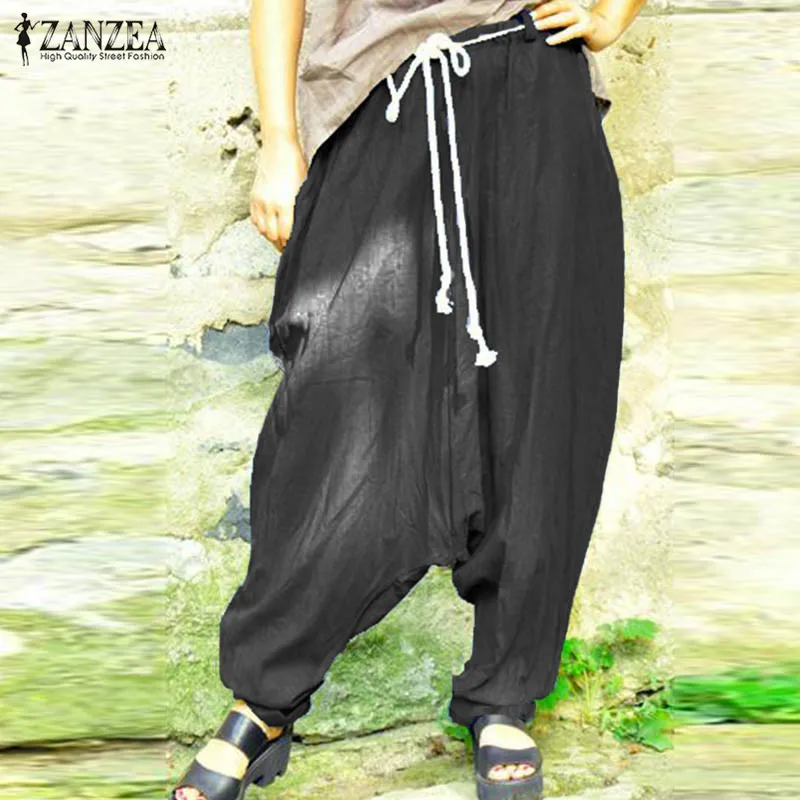 Женские шаровары ZANZEA 2019 Осень Лето плюс размер с эластичной резинкой на талии с заниженным шаговым швом длинные брюки уличная одежда