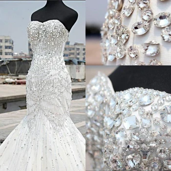 

Unique Design Wedding Dresses Luxury Crystal Beaded Mermaid Sweetheart Corset Plus Size Bridal Gown Custom Made vestido de noiva