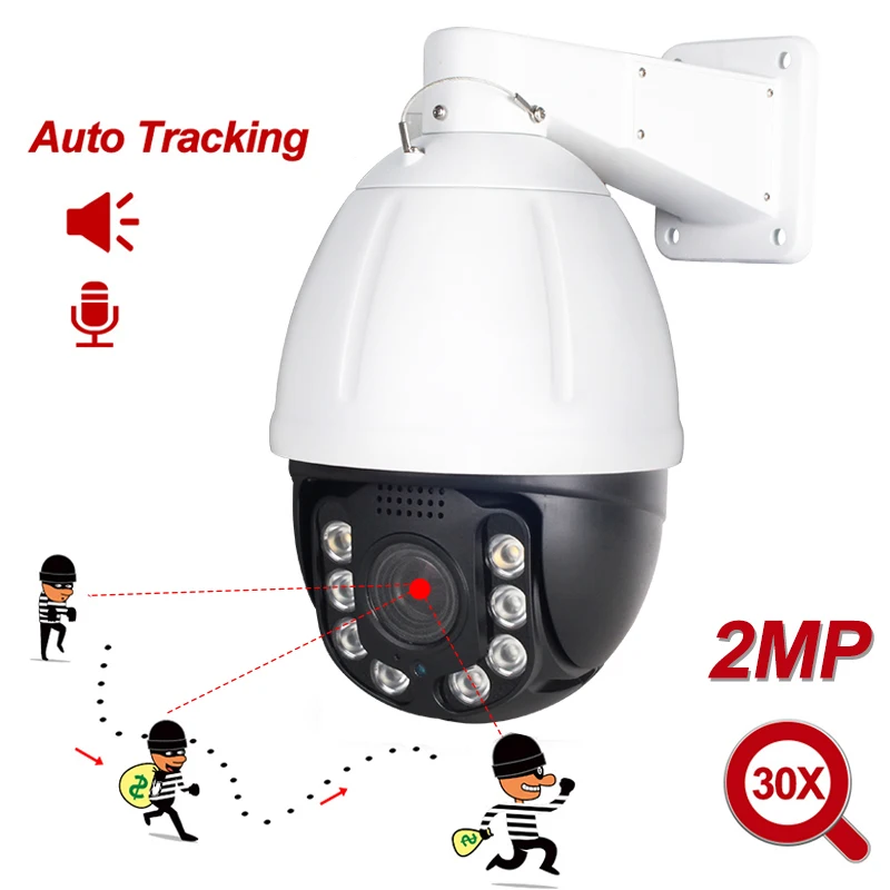 

2MP WiFi 30X ZOOM Humanoid Auto Track IR PTZ Speed Onvif IP Camera Humanoid Recognition Build in MIC Speaker 128GB SD Card