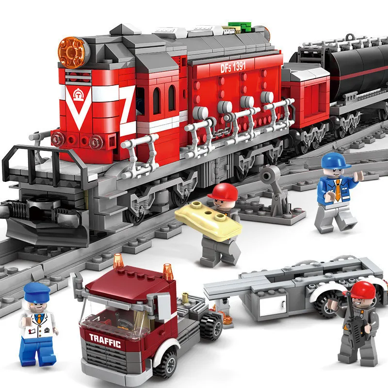 Billig Großen Zug Power Angetrieben Diesel Schiene Zug Fracht Mit Tracks Modell LegoINGLs Stadt Bausteine Sets Technic Kinder Ziegel spielzeug
