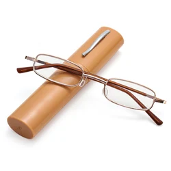 Portable Slim Reading Glasses with Tube Case - Lightweight Anti-Blue Light Eyewear - +100 (Yellow)