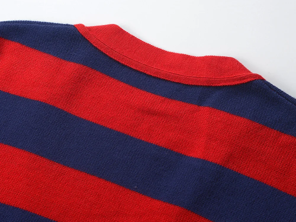 Runway Brand Fashion Trendy Red Blue Striped Cardigan Cartoon Bear Embroidery Sweater Coat Jacket Women Fall Winter Clothing cardigan
