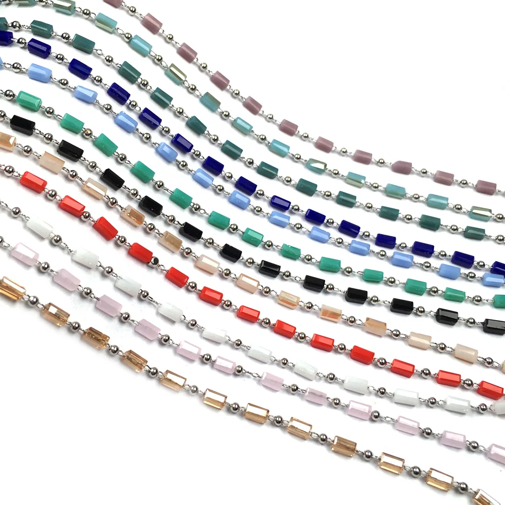 

1 Meter Handmade Gold Wire Wrapped Rosary Chain stone Beads Chains for Necklaces Bracelets Anklet Making DIY Jewelry Findings