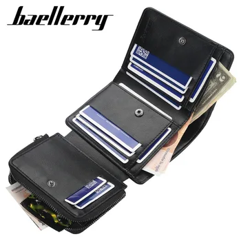 Baellerry-billetera pequeña con tres pliegues para hombre, monedero pequeño, bolsa con cierre