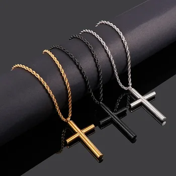 

Street fashion personality stainless steel men's necklace, religious believer spiral cross pendant, female fashion jewelry