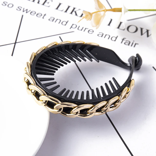 FORWOT Women Elegant Luxury Rhinestone Tassel Ponytail Hair Claws Hair Clips Barrettes Hairpin Headband Fashion Hair Accessories gold