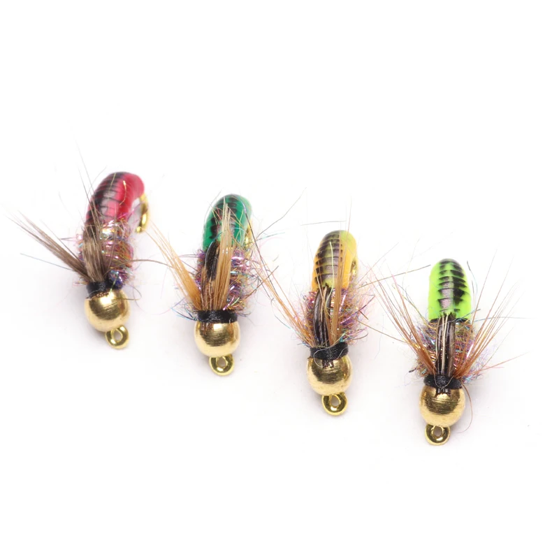 ICERIO 8PCS #12 Brass Bead Head Fast Sinking Nymph Scud Bug Worm Flies Trout Fly Fishing Lure Bait