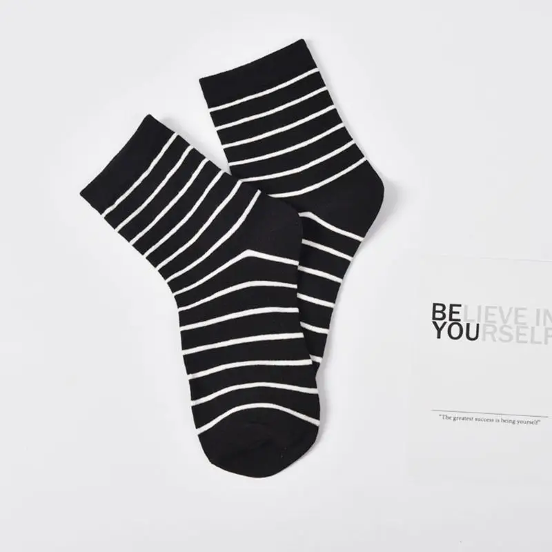 5 пар, японские новые женские хлопковые носки, классические полосатые носки средней длины B0KD