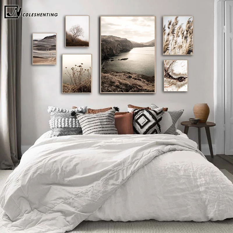Reeds Grass Sunrise Canvas Painting Nature Landscape Scandinavian Poster and Print Nordic Style Wall Art Picture Home Decoration | Дом и сад