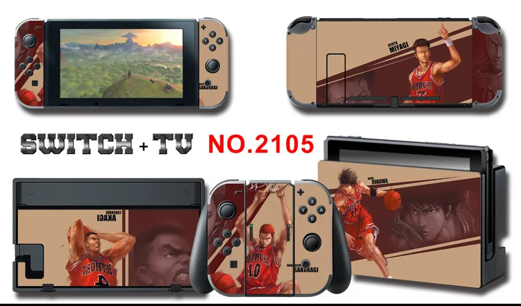 1set New Cute Anime Full Body Sticker for NS Switch Protective Cover Skin Colorful Art for Game Console Joy-Con Controller Decor