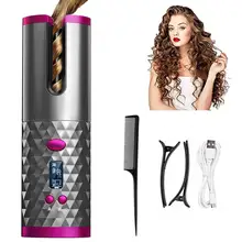 Fer à friser sans-fil automatique à écran LCD et rechargeable par USB,frisoir rotatif, fers à boucler en céramique, mise en plis bouclée,