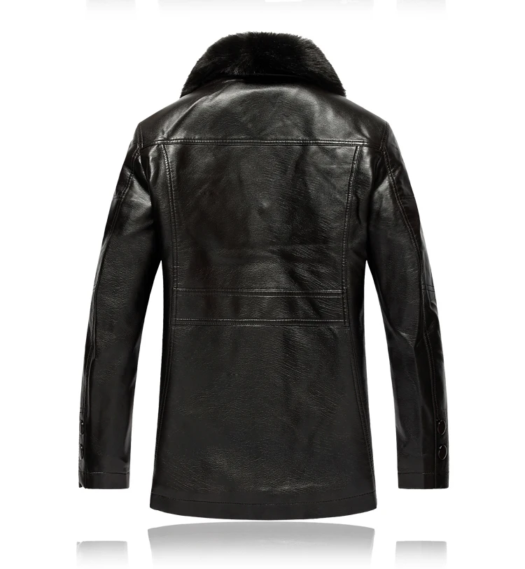 7XL Fleece Collar Leather Jacket Men/Business Middle-aged Detachable Fur Collar Thicken Advanced Faux Leather Tops Men Clothing motorcycle leather jackets