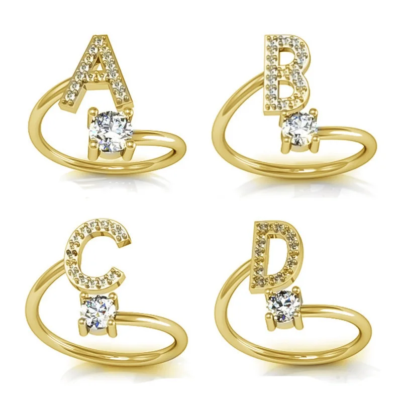 Женское регулируемое кольцо с 26 буквами и бриллиантами персонализированные