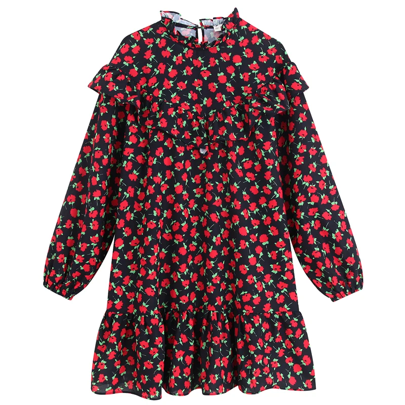 

Fandy Lokar Cascading Decorative Dresses Women Fashion Puff Sleeve Dress Women Elegant Mini Dresses Female Ladies HZ