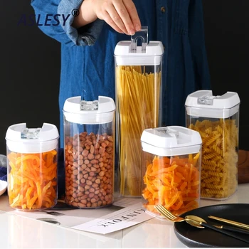 

Air-Tight Food Storage Container for Cereals Easy Lock Sealed Jar Plastic Transparent Milk Powder Grains Candy Kitchen Organizer