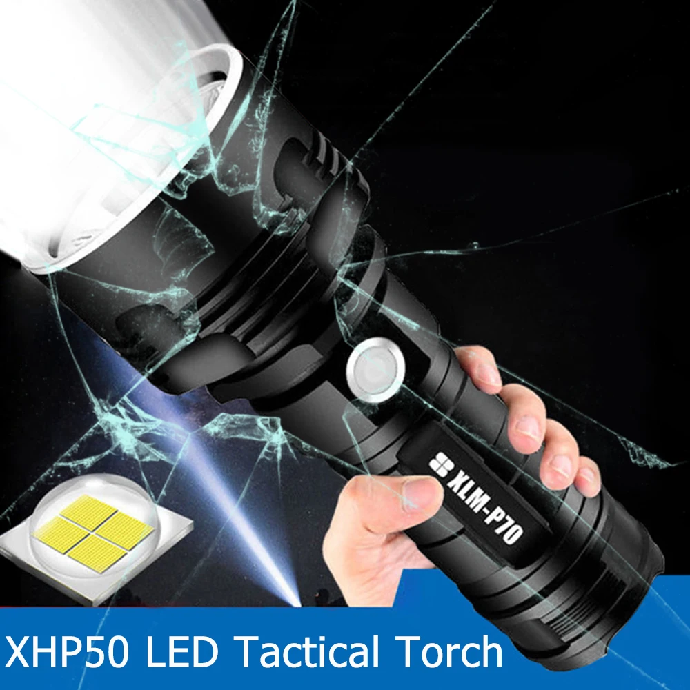 Self Defense Powerful LED Flashlight XHP50 High Power Military Tactical Torch 18650 USB Lamp Ultra Bright Lantern | Лампы и освещение