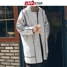 LAPPSTER мужское корейское модное длинное пальто замшевый Тренч для мужчин s полосатый негабаритный Harajuku Overcaot зимняя куртка пальто
