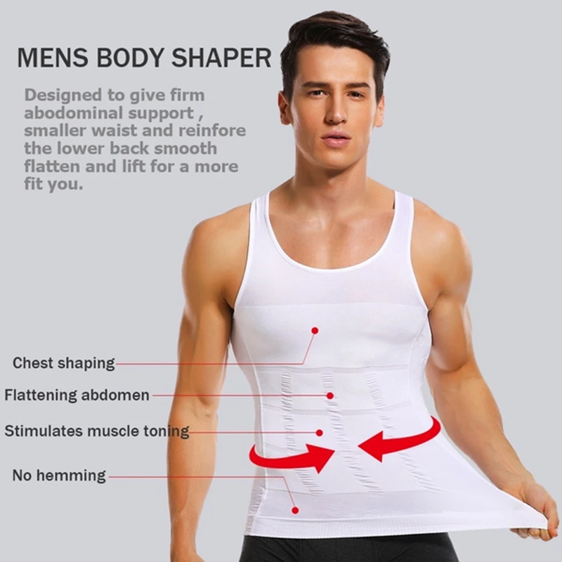 Compression Shirts for Men Shapewear Slimming Body Shaper Waist Trainer Vest Workout Tank Tops Abdomen Undershirts Fat Brun Gym