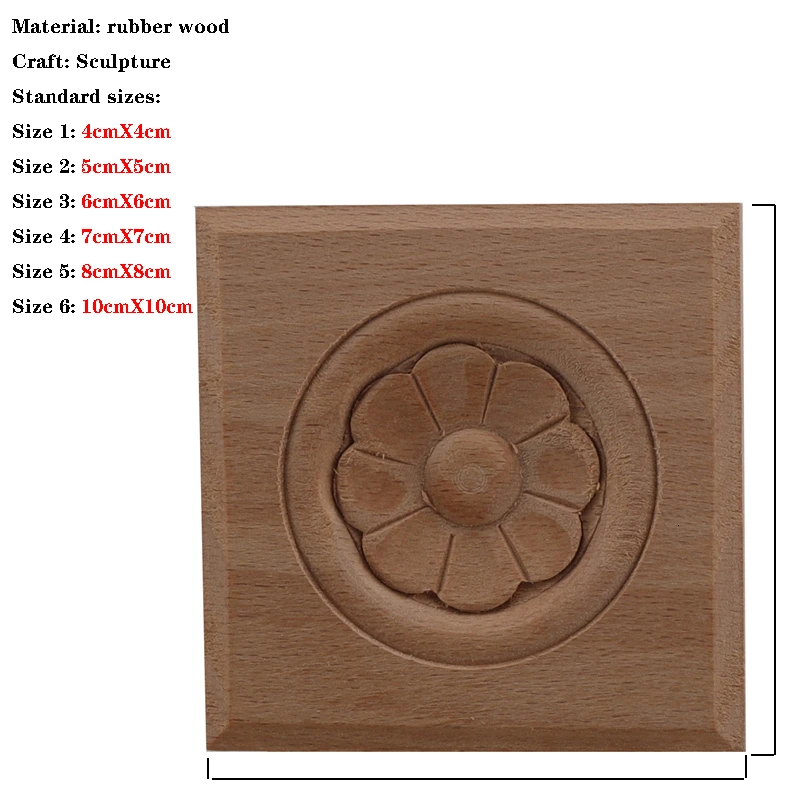 European Decal Square Solid Round Door Heart Flower Furniture Decoration Accessories Carved Walls Wood Applique Onlay RUNBAZEF ornament crafts