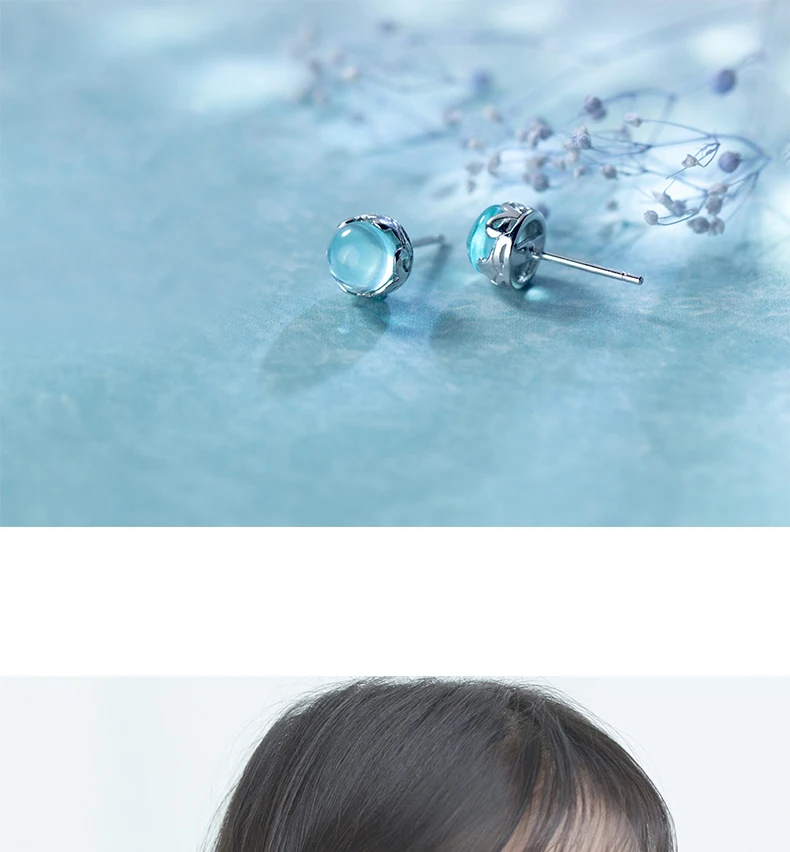 MloveAcc настоящие 925 пробы серебряные серьги-гвоздики для женщин модные синие Кристальные серьги-гвоздики
