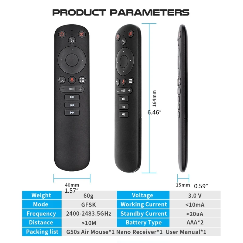 

G50S Wireless Fly Air Mouse Gyroscope 2.4G Smart Voice Remote Control for TV Box