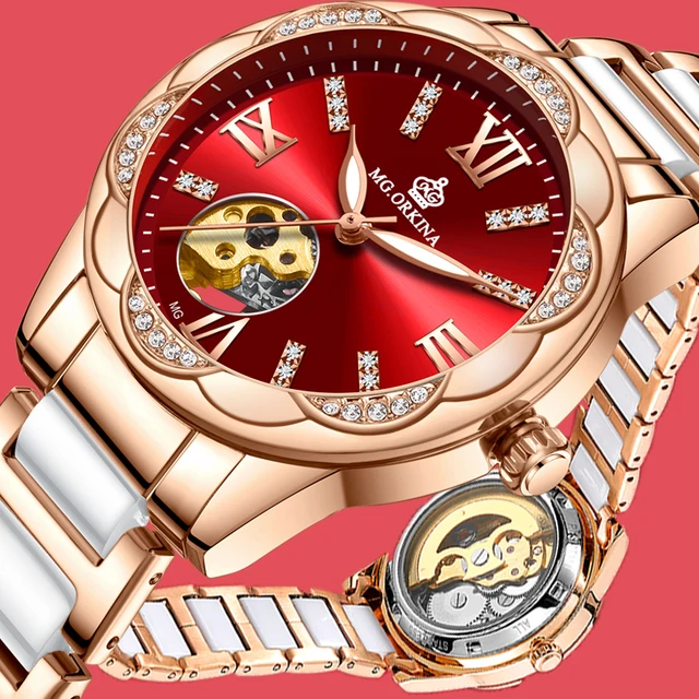 Montre Femme 2021 New Women's Watches Luxury Top Brand Ceramic Skeleton Design Ladies Automatic Mechanical Watches Women Watch 1