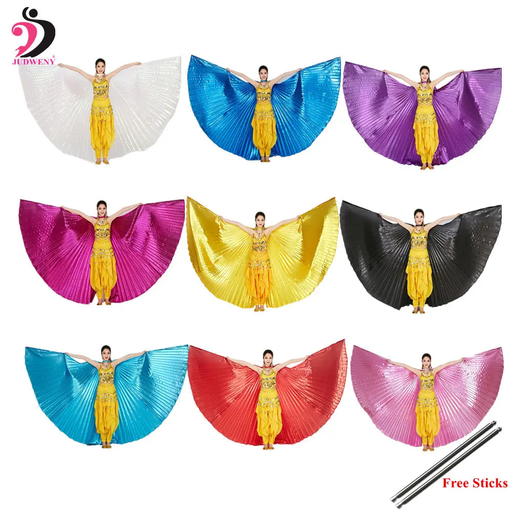 

2019 Belly Dance Isis Wings Belly Dance Accessory Bollywood Oriental Egypt Egyptian Wings Costume With Sticks Adult Women Gold