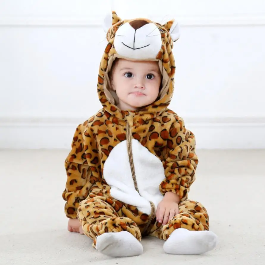 Комбинезон для младенцев мальчиков и Спортивный костюм для девочек новорожденных Одежда для малышей пальто с капюшоном одежда для малышей Одежда с изображением милой панды комбинезон костюмы для малышей - Цвет: Brown Leopard