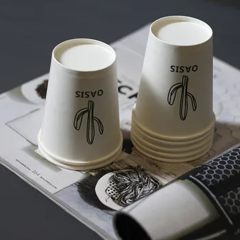 

100pcs Cactus milk tea coffee cup 250ml water cup wedding party favors household disposable cup thicken cartoon white paper cup