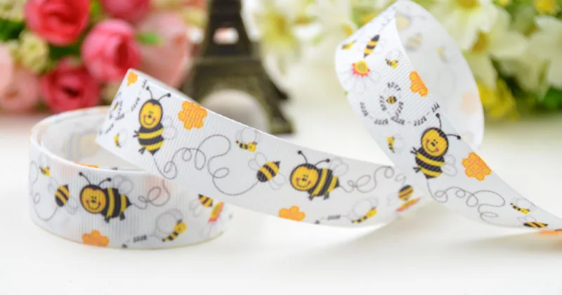 7 8 22mm 1 25mm 1 1 2 38mm 3 75mm Bee Cartoon Character printed Grosgrain 2