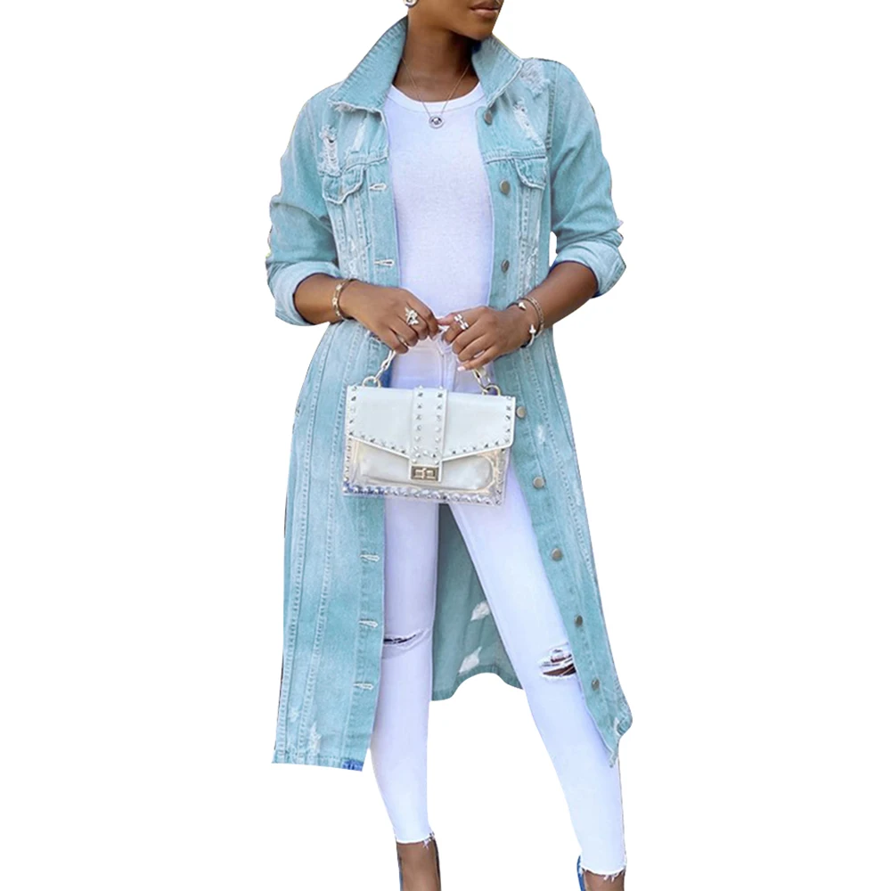 

Women Denim Jacket Coats Winter Turn-down Collar Long Jackets Ladies Streetwear Vintage Pockets Outerwear Button Jeans Coats D30