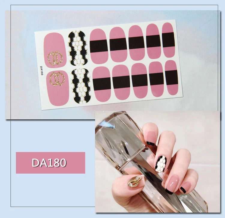 14 Tips Nail Art Full Cover Self Adhesive Nail Stickers Glitter Tips Wraps 3D Waterproof Nail Stickers Decals Manicure Supplies - Цвет: DA180