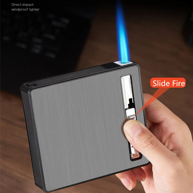 

Multifunction Zinc Alloy Cigarette Case With Windproof Torch Flame Gas Lighter Waterproof Anti-Stress Metal 20 Cigarettes Holder
