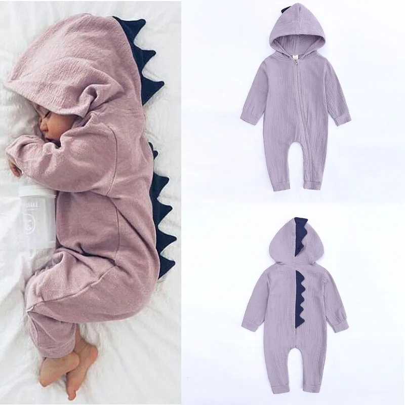 

Baby Boy Girl 3D Dinosaur Costume Solid pink gray Rompers warm spring autumn cotton romper Playsuit Clothes Newborn Jumpsuit