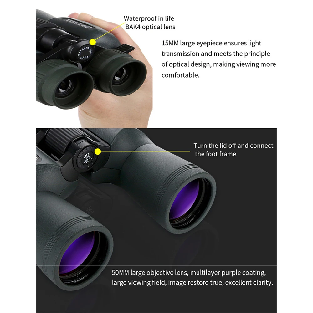 10-30X50 бинокль высокий мощный телескоп HD свет ночного видения Bak4 призма профессиональный зум мощность ful для охоты наблюдения за птицами