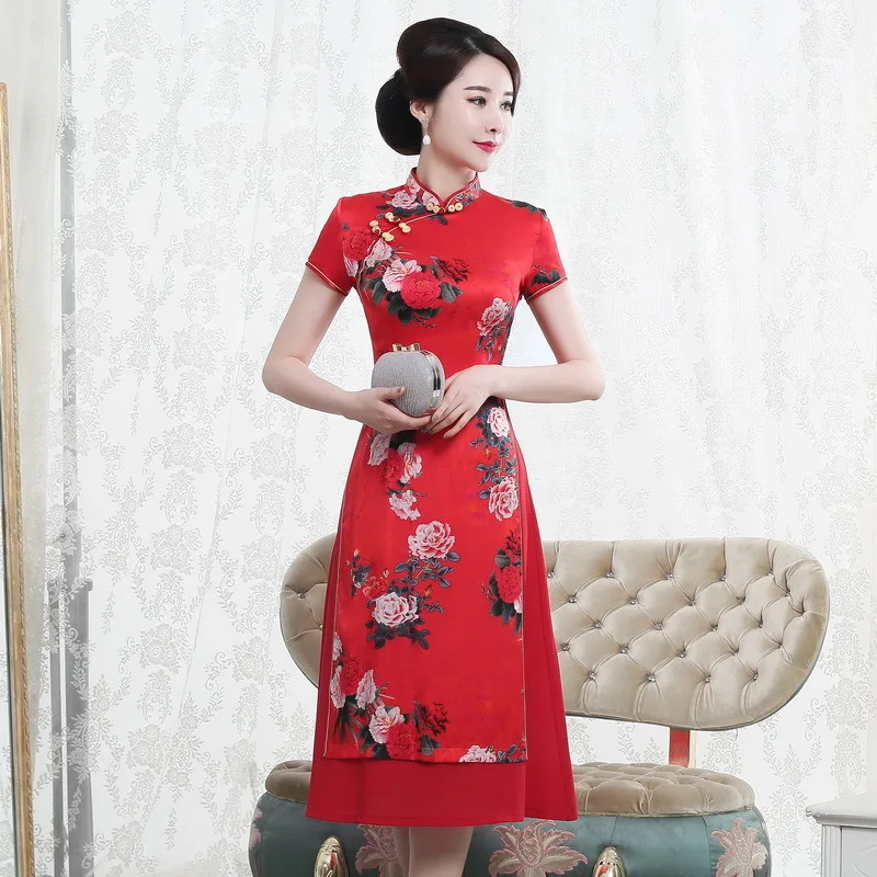 Женское длинное шелковое платье Qipao китайское высокого качества Новое