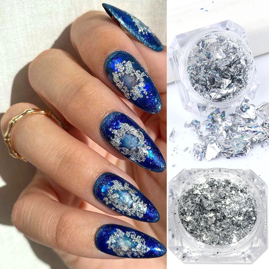 Nail Glitter Aluminum Foils 3D Flake Sticker Gel Polish Foil Paper Thin Sequins DIY Manicure Nail Decor Tools LA1858-1 1 Box