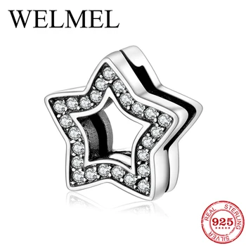 

Openwork Star Beads 925 Sterling Silver Clip Charm with Clear CZ fit Original Reflection Charm Bracelets Jewelry Accessories