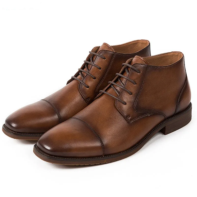 

2019 New Men Chelsea Boots Genuine Leather Vintage Ankle Boots Lace-up Fashion Casual High Quality Men Dress Boots
