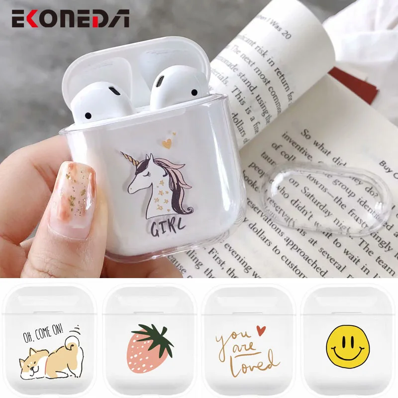 

EKONEDA Transparent Clear Plastic Case For Airpods Case Cartoon Cute Patterned Protective Cases For Airpod 2 Cover