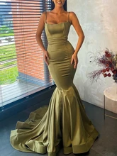 

Sexy Sage Long Mermaid Formal Evening Dress Spaghetti Strap Sleeveless Court Train Prom Party Gowns Arabic Dubai Robe De Soirée