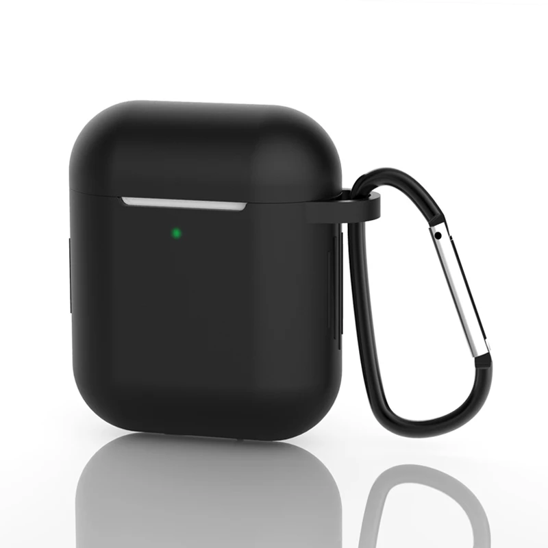 Black Силиконовый чехол с крюком для Apple Airpods Bluetooth беспроводные кожухи головных телефонов Чехол для зарядки наушников AirPods 2 милый чехол - Цвет: Black