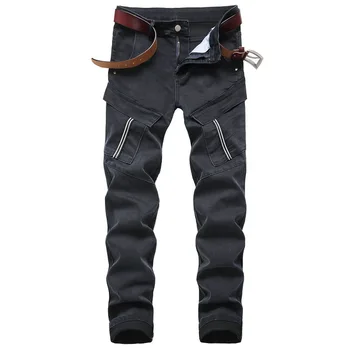 

2020 AUTUMN Spring Men's Stretch Jeans Trendy Holes Straight Denim Trouers