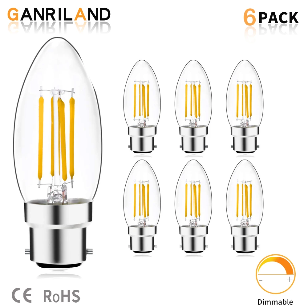 Warm White 2 Pack Non-Dimmable,B22 Bayonet Filament Bulb Status LED 6w = 60w 