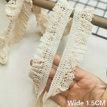 

1.5CM Wide Beige Cotton Embroidered Lace Elastic Ruffle Lace Edging Trim Collars Cuffs Decorative Ribbons Clothing Accessories