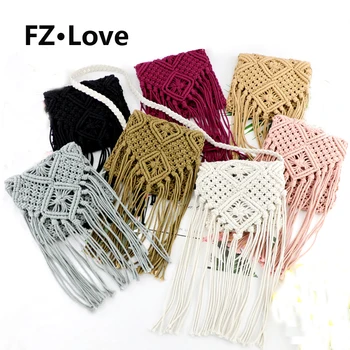 

Women Cotton Fringed Tassels Shoulder Purse Hand Woven Crochet Crossbody Bag Messenger Bag Girl Beach Crochet Envelope Handbag