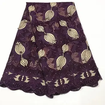 

2020 High Quality Beaded Purple Net Lace French Lace Fabric With Stones African Embroidery Long Party Dress Beads Laces Material